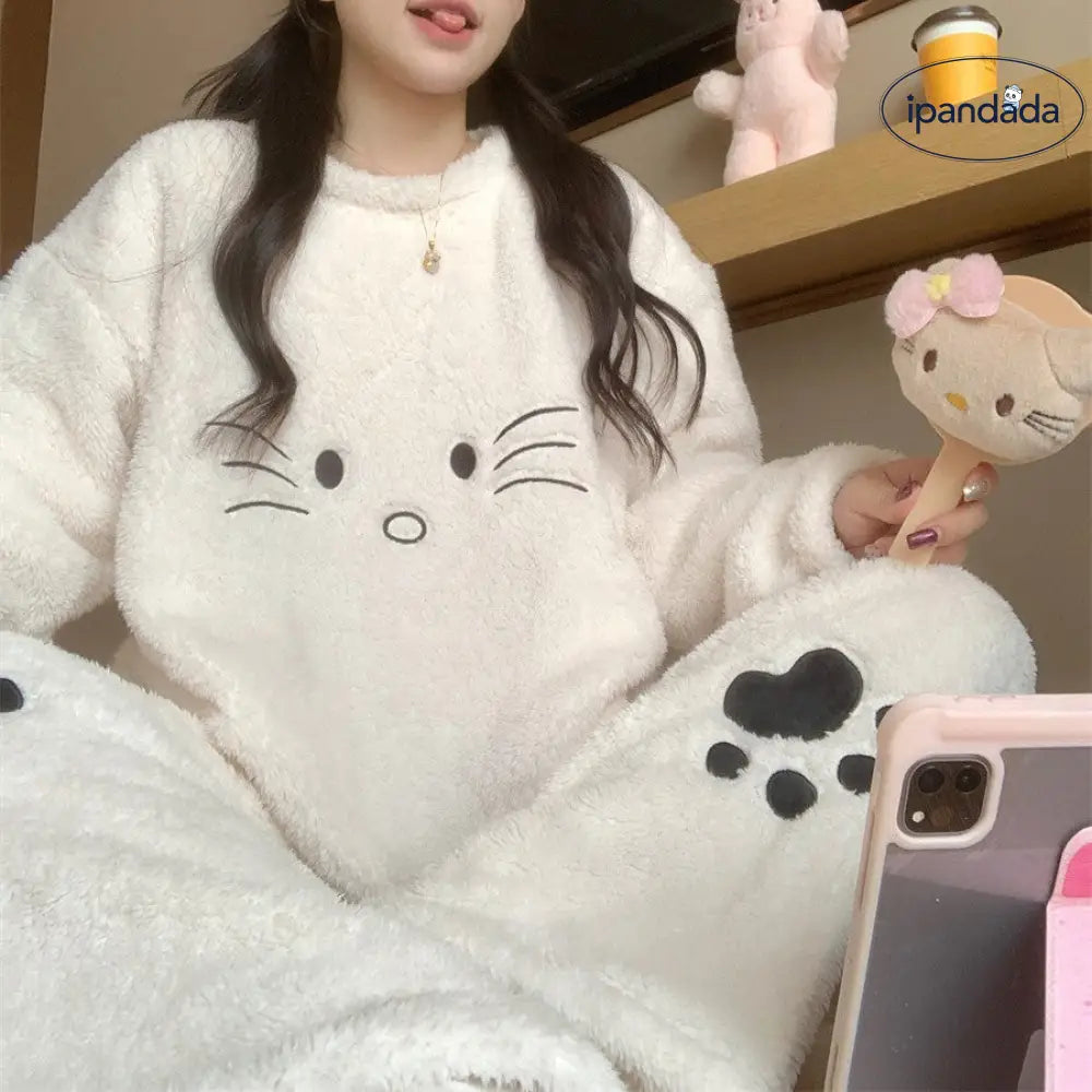 カートゥーン かわいい フリース パジャマ レディース 秋冬用 コーラルフリース 保温 厚手 ルームウェア セットアップ ID3510