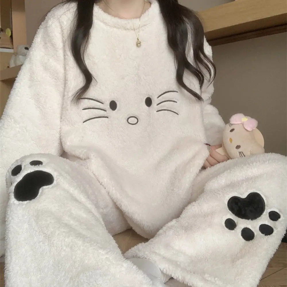 カートゥーン かわいい フリース パジャマ レディース 秋冬用 コーラルフリース 保温 厚手 ルームウェア セットアップ ID3510 写真通り / M