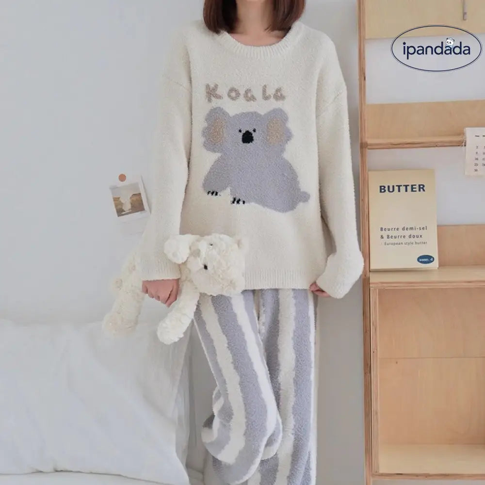 カートゥーン かわいい パジャマ レディース 保温 ハーフフリース 秋冬用 サンゴフリース 外出可能 部屋着 セットアップ ID2544