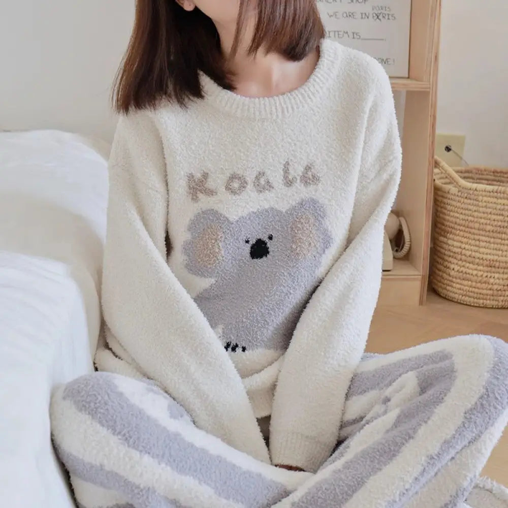 カートゥーン かわいい パジャマ レディース 保温 ハーフフリース 秋冬用 サンゴフリース 外出可能 部屋着 セットアップ ID2544 写真通り / M