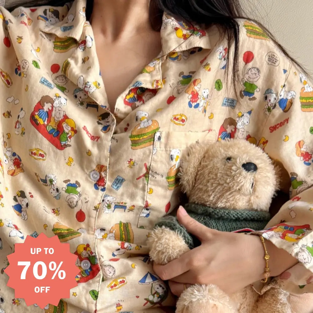 カートゥーン かわいい スヌーピー プリント 長袖 パジャマ レディース 春秋 ゆったり 可愛い ルームウェア セット ID3947 写真通り / S