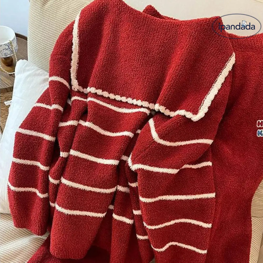 カートゥーン キティ猫 フリース パジャマ レディース 冬用 かわいい クリスマス ルームウェア セット ID3078