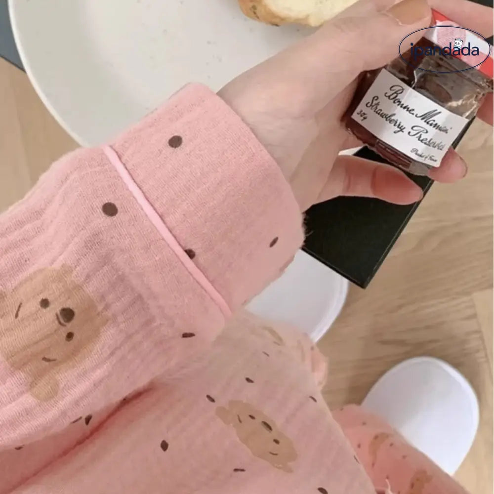 カートゥーン パジャマ 女性 春秋 2026年 新作 カジュアル ルーズ かわいい おしゃれ 可愛い クマ 長袖 ドット ルームウェア セット ID4362 レディース＞セットアップ