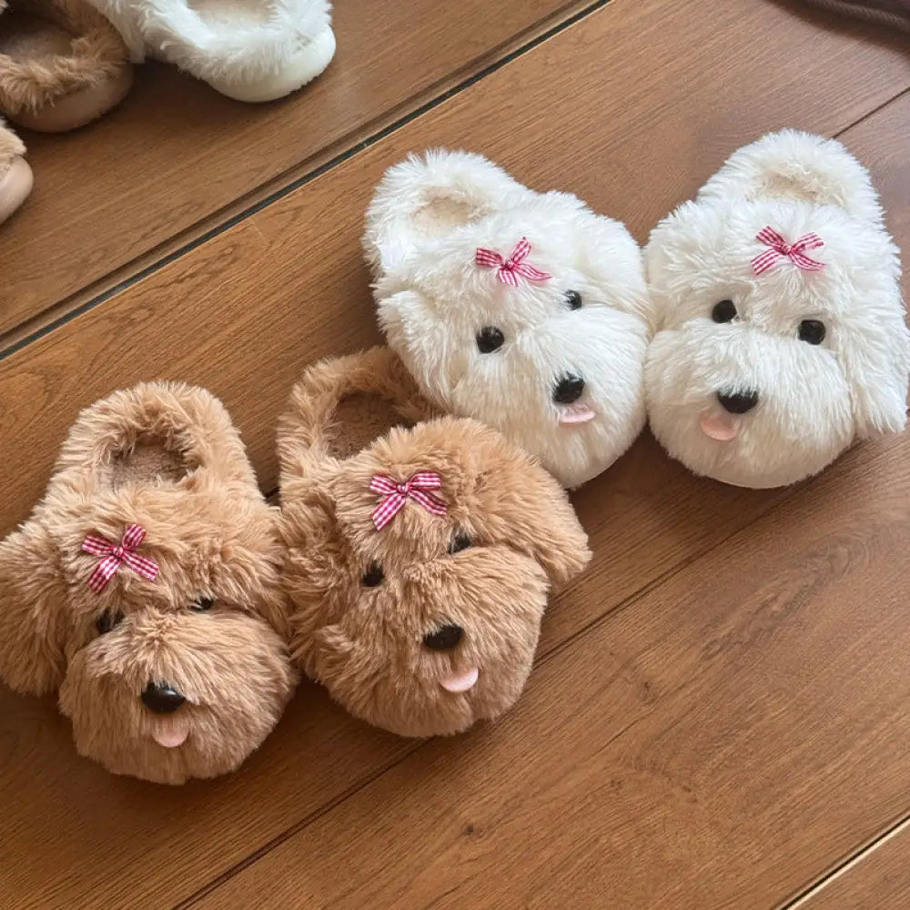 カートゥーン 小狗 ルーム コットン スリッパ 保温 防滑 フワフワ ファー ドレッド ウィンタールームウェア レディース 秋冬 シューズ ID3215