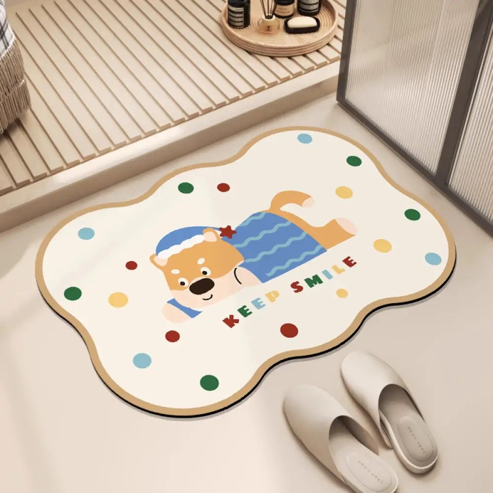 カートゥーン 小犬 厚手 珪藻土 吸水 バスマット 浴室 玄関速乾 家庭用 防滑 カーペット可愛い 防滑 バスマット 浴室 玄関用 ID2061 ブルー / 40*60cm インテリア雑貨>ファッション雑貨