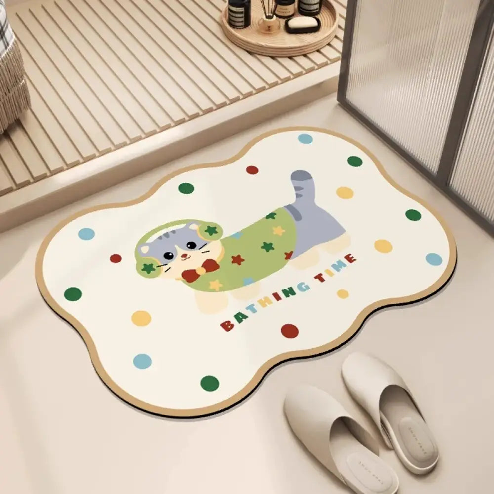 カートゥーン 小犬 厚手 珪藻土 吸水 バスマット 浴室 玄関速乾 家庭用 防滑 カーペット可愛い 防滑 バスマット 浴室 玄関用 ID2061 グリーン / 40*60cm インテリア雑貨>ファッション雑貨
