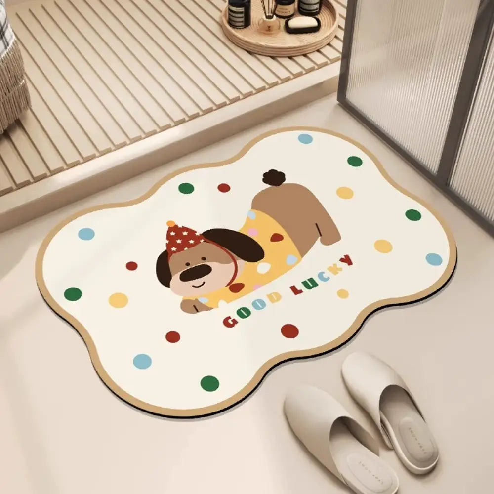カートゥーン 小犬 厚手 珪藻土 吸水 バスマット 浴室 玄関速乾 家庭用 防滑 カーペット可愛い 防滑 バスマット 浴室 玄関用 ID2061 イエロー / 40*60cm インテリア雑貨>ファッション雑貨