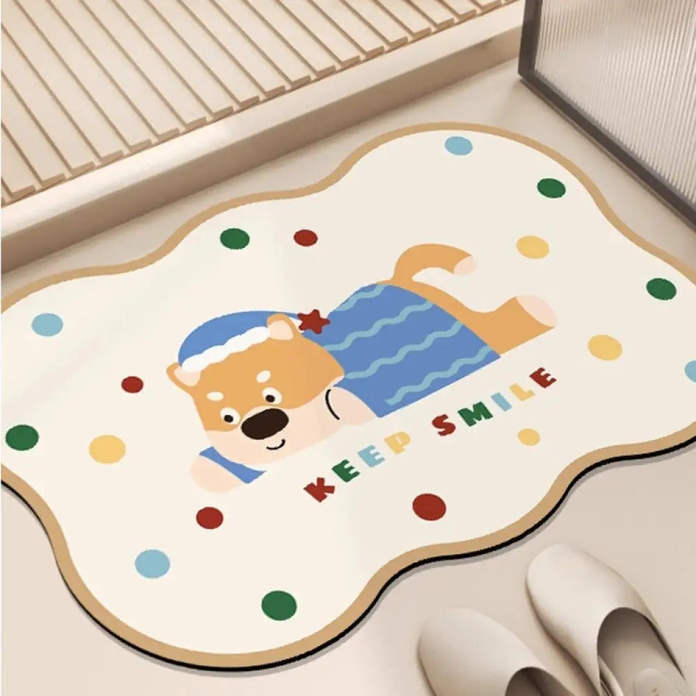 カートゥーン 小犬 厚手 珪藻土 吸水 バスマット 浴室 玄関速乾 家庭用 防滑 カーペット可愛い 防滑 バスマット 浴室 玄関用 ID2061