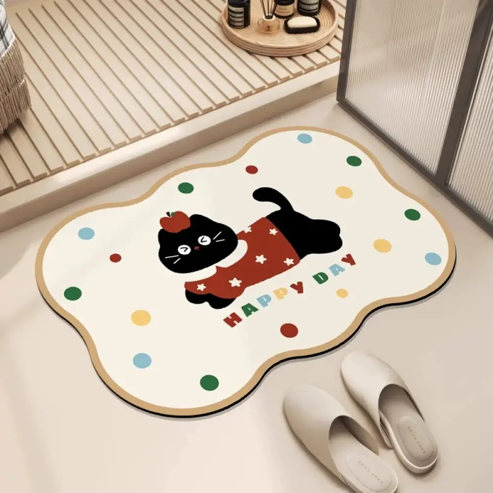 カートゥーン 小犬 厚手 珪藻土 吸水 バスマット 浴室 玄関速乾 家庭用 防滑 カーペット可愛い 防滑 バスマット 浴室 玄関用 ID2061 レッド / 40*60cm インテリア雑貨>ファッション雑貨