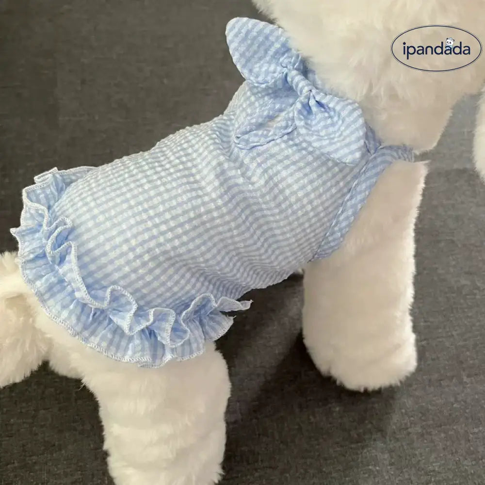 かわいい チェック リボン付き ペットワンピース  薄手 犬猫兼用 トイ・プードル ビションフリーゼ 小型犬 夏用 通気性 抜群 おしゃれ お出かけ用 ID1960