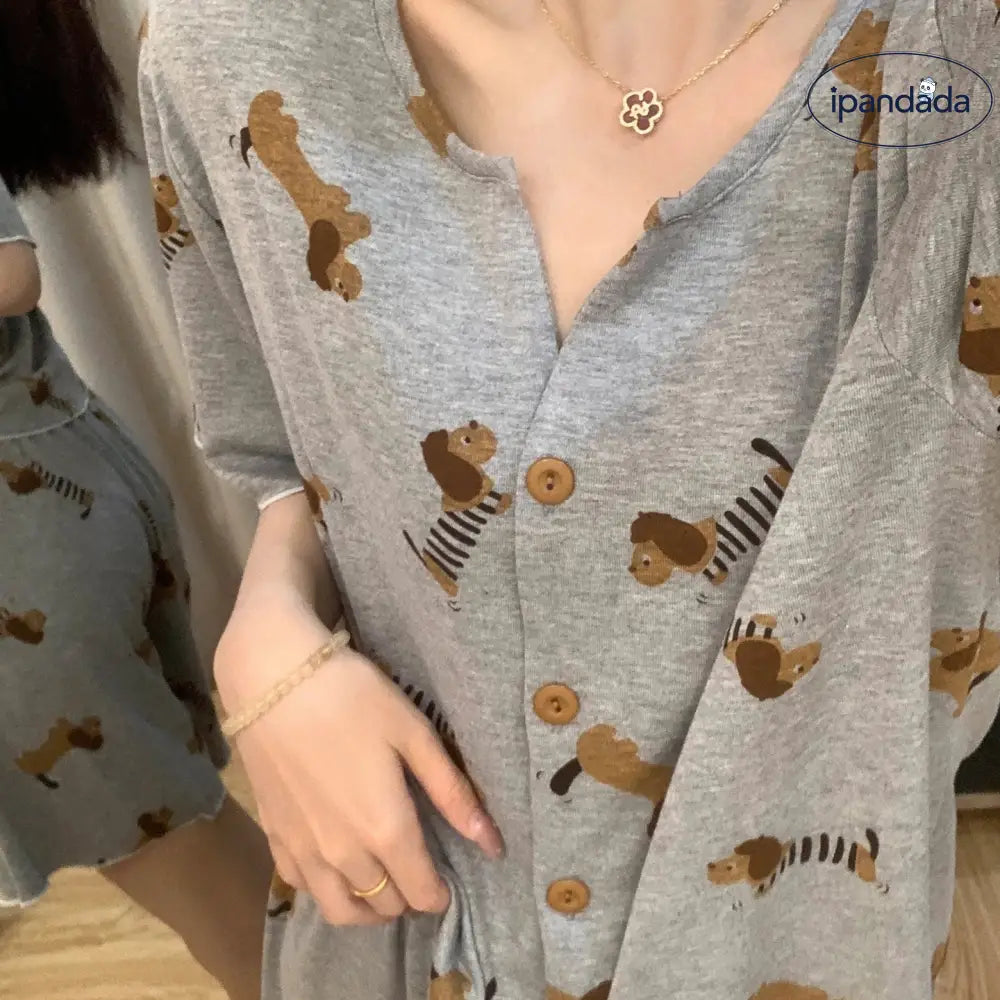 ID1315 かわいい！ダックス柄 モダールパジャマセット 3点セット 夏用  吸汗速乾 ゆったりサイズ