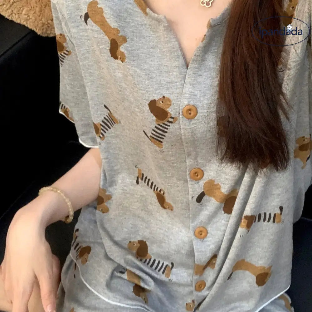 ID1315 かわいい！ダックス柄 モダールパジャマセット 3点セット 夏用  吸汗速乾 ゆったりサイズ