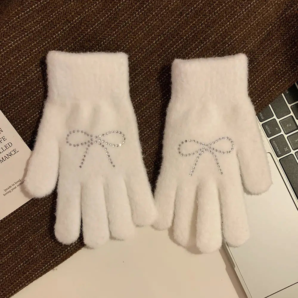 かわいい 分指付き ふわふわ 手袋 女性用 秋冬 シーズン 厚手 保温 学生用 アウトドア 自転車用 トレンディ ID2591 タイプ⑥ / フリー