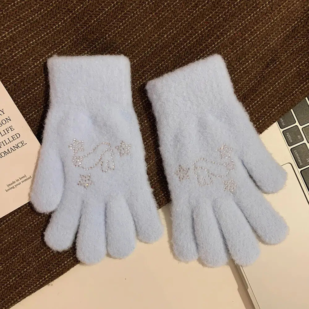 かわいい 分指付き ふわふわ 手袋 女性用 秋冬 シーズン 厚手 保温 学生用 アウトドア 自転車用 トレンディ ID2591 タイプ③ / フリー