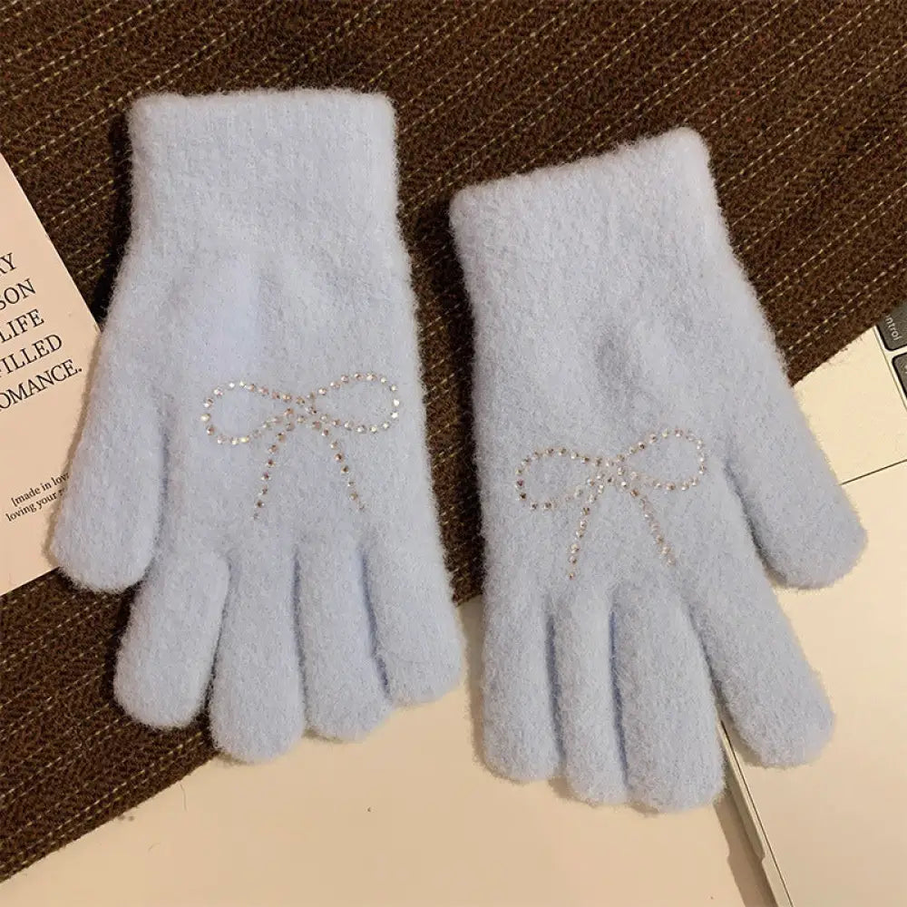 かわいい 分指付き ふわふわ 手袋 女性用 秋冬 シーズン 厚手 保温 学生用 アウトドア 自転車用 トレンディ ID2591 タイプ⑤ / フリー