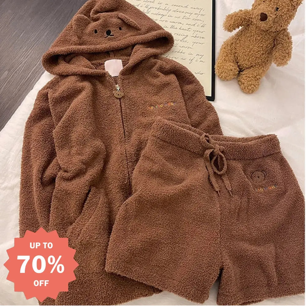 かわいい ミッフィー うさぎ ハーフフリース パジャマ レディース 秋冬 外出可 厚手 保温 フード付き ルームウェア セット ID2468