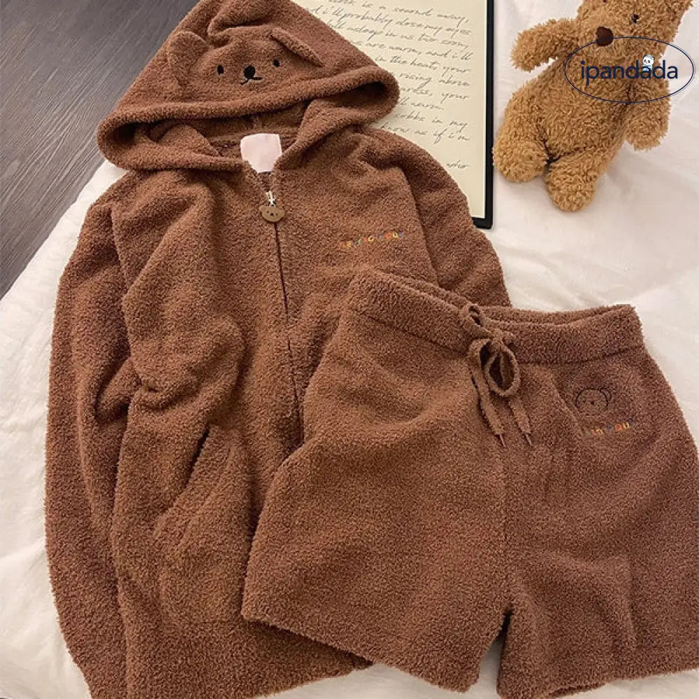 かわいい ミッフィー うさぎ ハーフフリース パジャマ レディース 秋冬 外出可 厚手 保温 フード付き ルームウェア セット ID2468