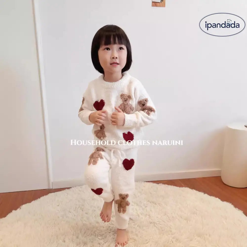かわいい ふわふわ 親子 子供 クリスマス ハート くま レディース ホームウェア パジャマ セットアップ 卸売り 暖かい 柔らかい 快適 おしゃれ ルームウェア ID2719