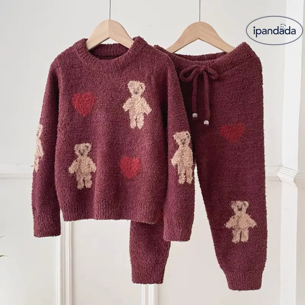 かわいい ふわふわ 親子 子供 クリスマス ハート くま レディース ホームウェア パジャマ セットアップ 卸売り 暖かい 柔らかい 快適 おしゃれ ルームウェア ID2719