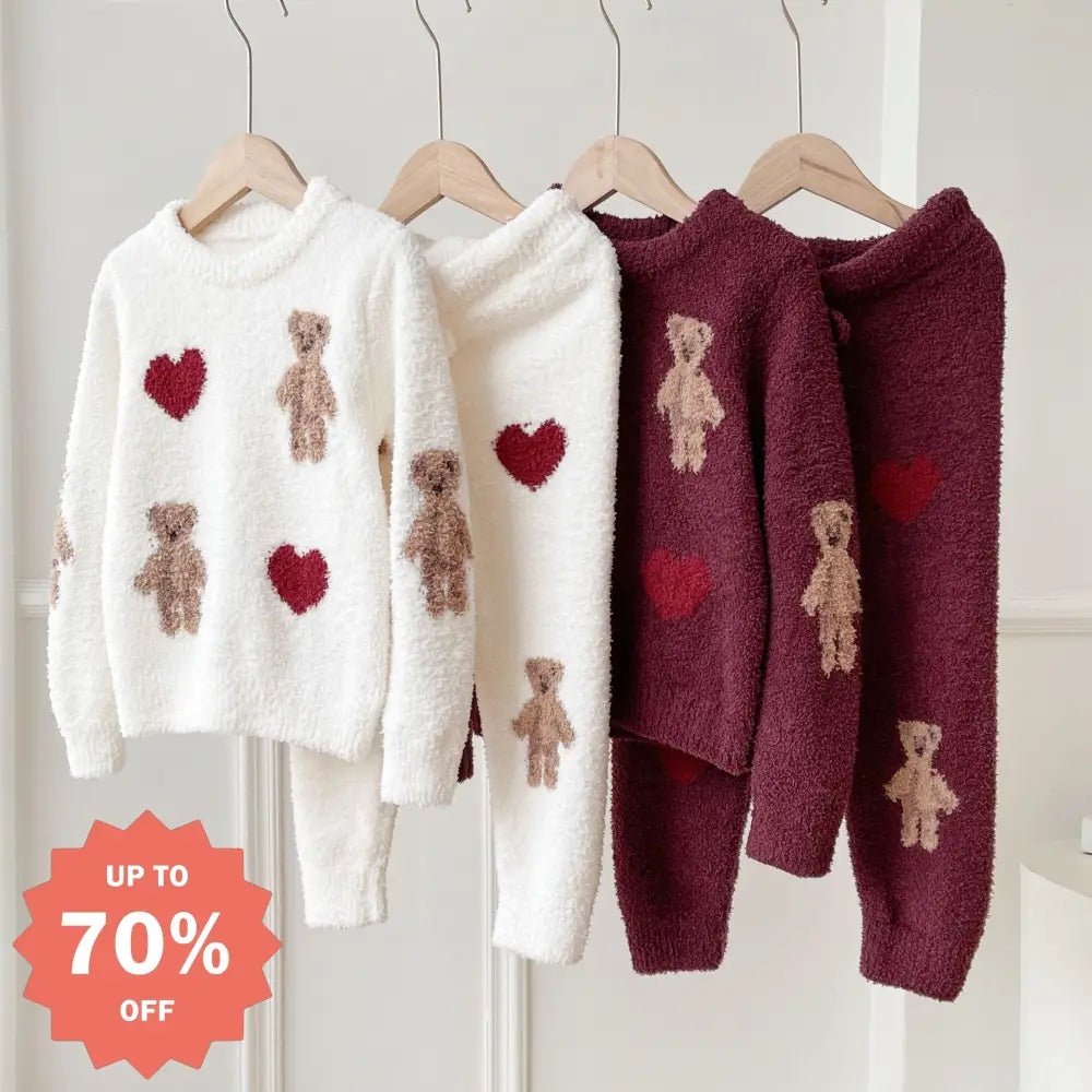 かわいい ふわふわ 親子 子供 クリスマス ハート くま レディース ホームウェア パジャマ セットアップ 卸売り 暖かい 柔らかい 快適 おしゃれ ルームウェア ID2719