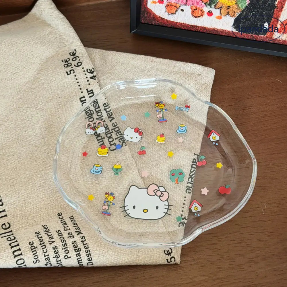 かわいい カートゥーン ガラス プレート 骨抜き皿 シンプル 食器 ガラス皿 ガラス製 ガラス食器 おしゃれ hello kitty クリスマスプレゼント ID3612 インテリア雑貨＞その他