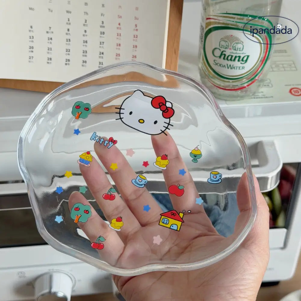 かわいい カートゥーン ガラス プレート 骨抜き皿 シンプル 食器 ガラス皿 ガラス製 ガラス食器 おしゃれ hello kitty クリスマスプレゼント ID3612 インテリア雑貨＞その他