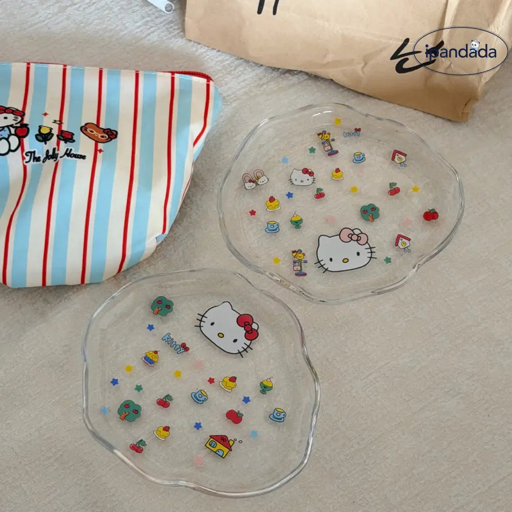 かわいい カートゥーン ガラス プレート 骨抜き皿 シンプル 食器 ガラス皿 ガラス製 ガラス食器 おしゃれ hello kitty クリスマスプレゼント ID3612 インテリア雑貨＞その他