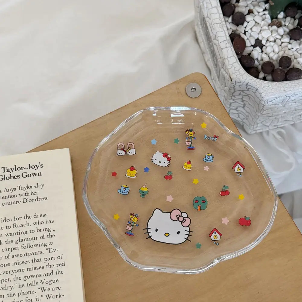 かわいい カートゥーン ガラス プレート 骨抜き皿 シンプル 食器 ガラス皿 ガラス製 ガラス食器 おしゃれ hello kitty クリスマスプレゼント ID3612 タイプ② / 13.5*15.5cm インテリア雑貨＞その他