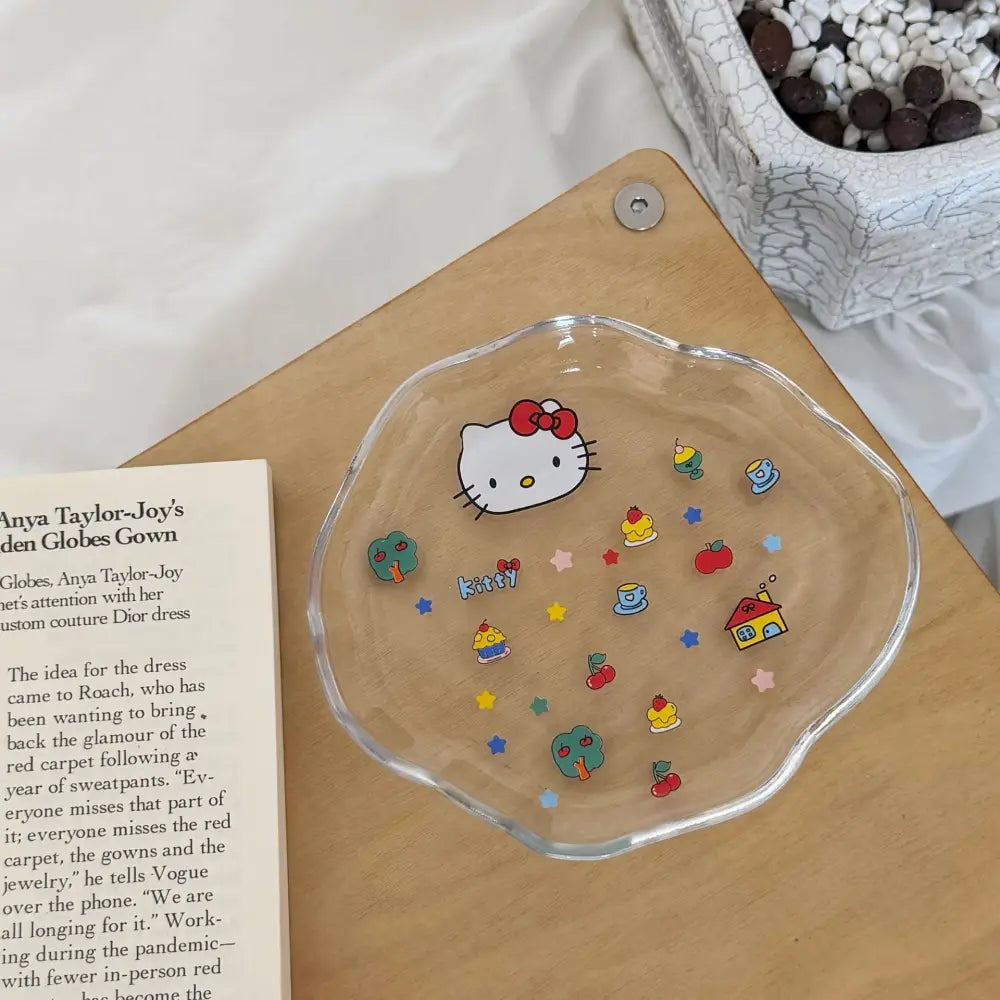 かわいい カートゥーン ガラス プレート 骨抜き皿 シンプル 食器 ガラス皿 ガラス製 ガラス食器 おしゃれ hello kitty クリスマスプレゼント ID3612 タイプ① / 13.5*15.5cm インテリア雑貨＞その他