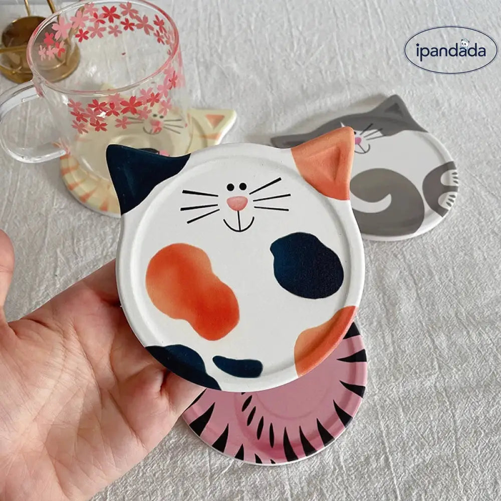 かわいい カートゥーン 猫の吸水コースター 少女 動物 セラミック 防熱 防滑 耐熱 ティーカップ コースター ID2156