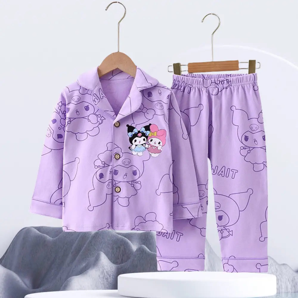 かわいい コットン キッズパジャマ 長袖 トップス ボトムス 2点セット 子ども用 ホームウェア 春 秋 綿100% かわいい キャラクター デザイン ID4018 タイプ⑥ / 90cm ベビー＆キッズ＞キッズ