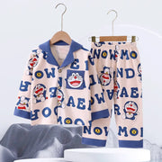 かわいい コットン キッズパジャマ 長袖 トップス ボトムス 2点セット 子ども用 ホームウェア 春 秋 綿100% かわいい キャラクター デザイン ID4018 タイプ③ / 90cm ベビー＆キッズ＞キッズ