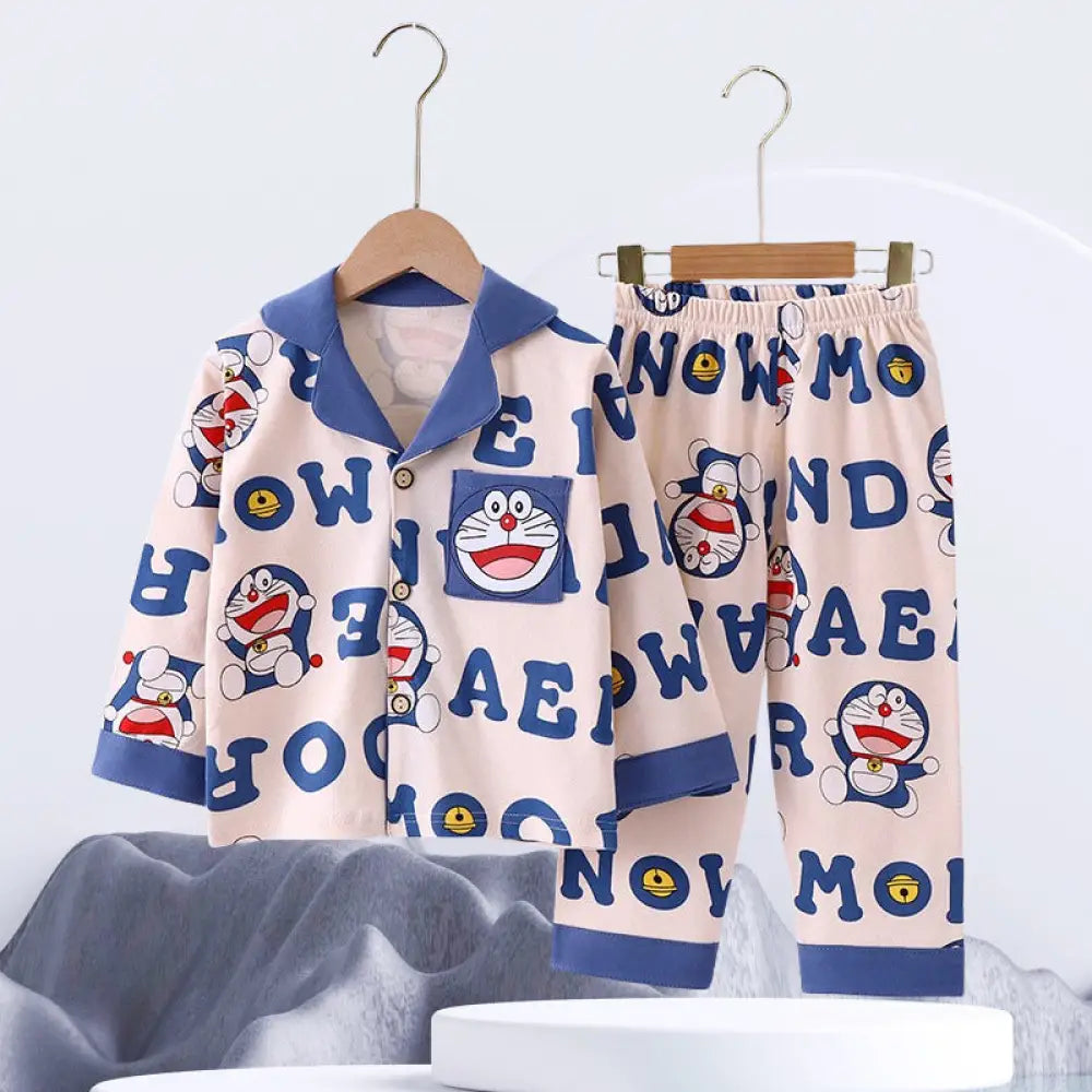 かわいい コットン キッズパジャマ 長袖 トップス ボトムス 2点セット 子ども用 ホームウェア 春 秋 綿100% かわいい キャラクター デザイン ID4018 タイプ③ / 90cm ベビー＆キッズ＞キッズ