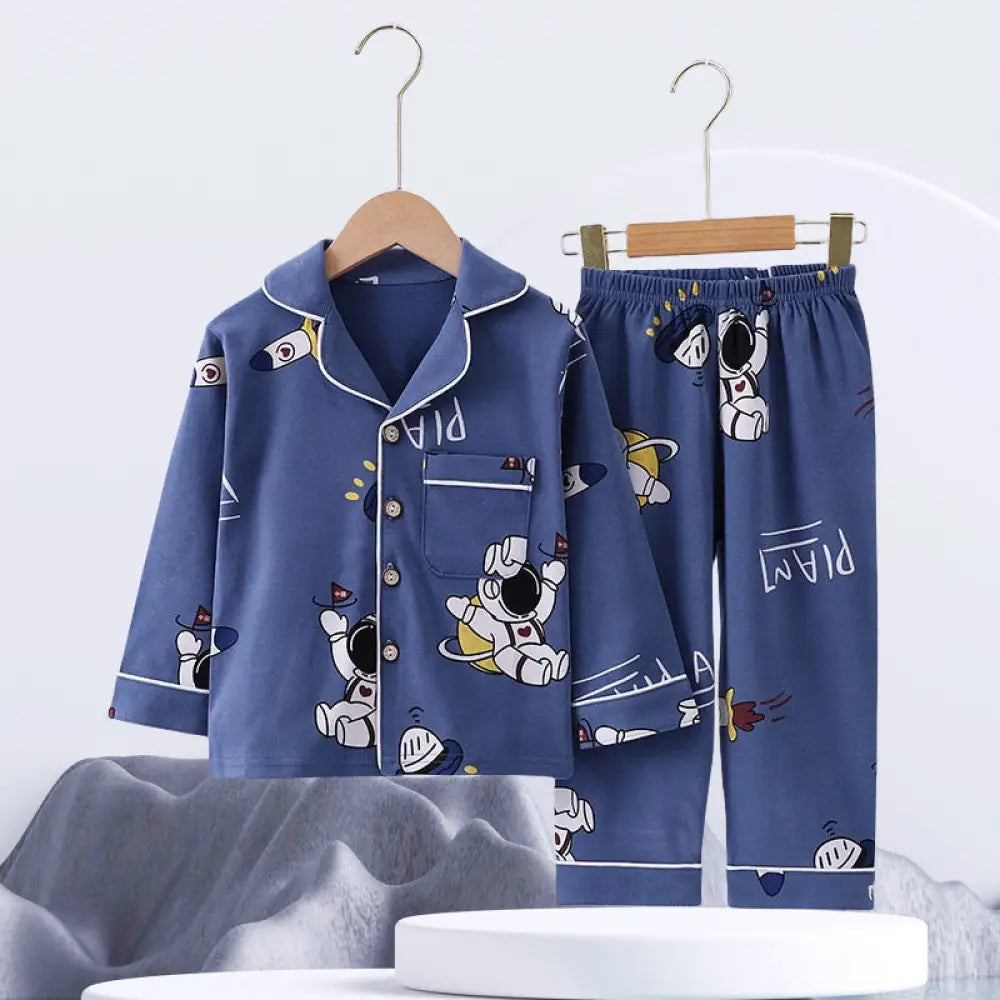 かわいい コットン キッズパジャマ 長袖 トップス ボトムス 2点セット 子ども用 ホームウェア 春 秋 綿100% かわいい キャラクター デザイン ID4018 タイプ④ / 90cm ベビー＆キッズ＞キッズ