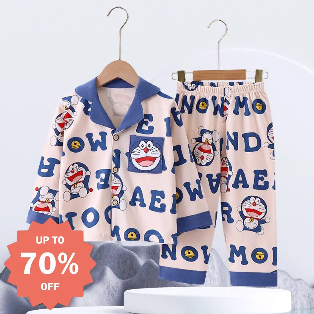 かわいい コットン キッズパジャマ 長袖 トップス ボトムス 2点セット 子ども用 ホームウェア 春 秋 綿100% かわいい キャラクター デザイン ID4018 タイプ③ / 90cm ベビー＆キッズ＞キッズ