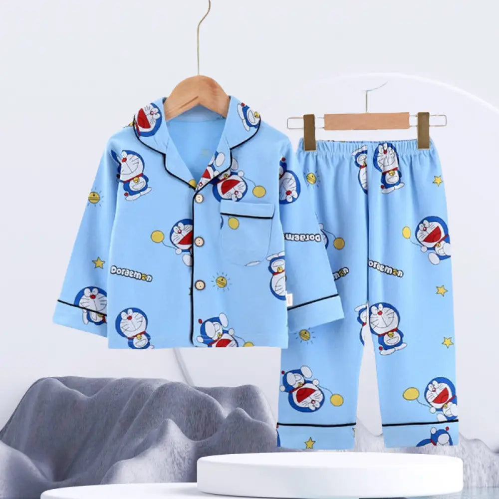 かわいい コットン キッズパジャマ 長袖 トップス ボトムス 2点セット 子ども用 ホームウェア 春 秋 綿100% かわいい キャラクター デザイン ID4018 タイプ② / 90cm ベビー＆キッズ＞キッズ