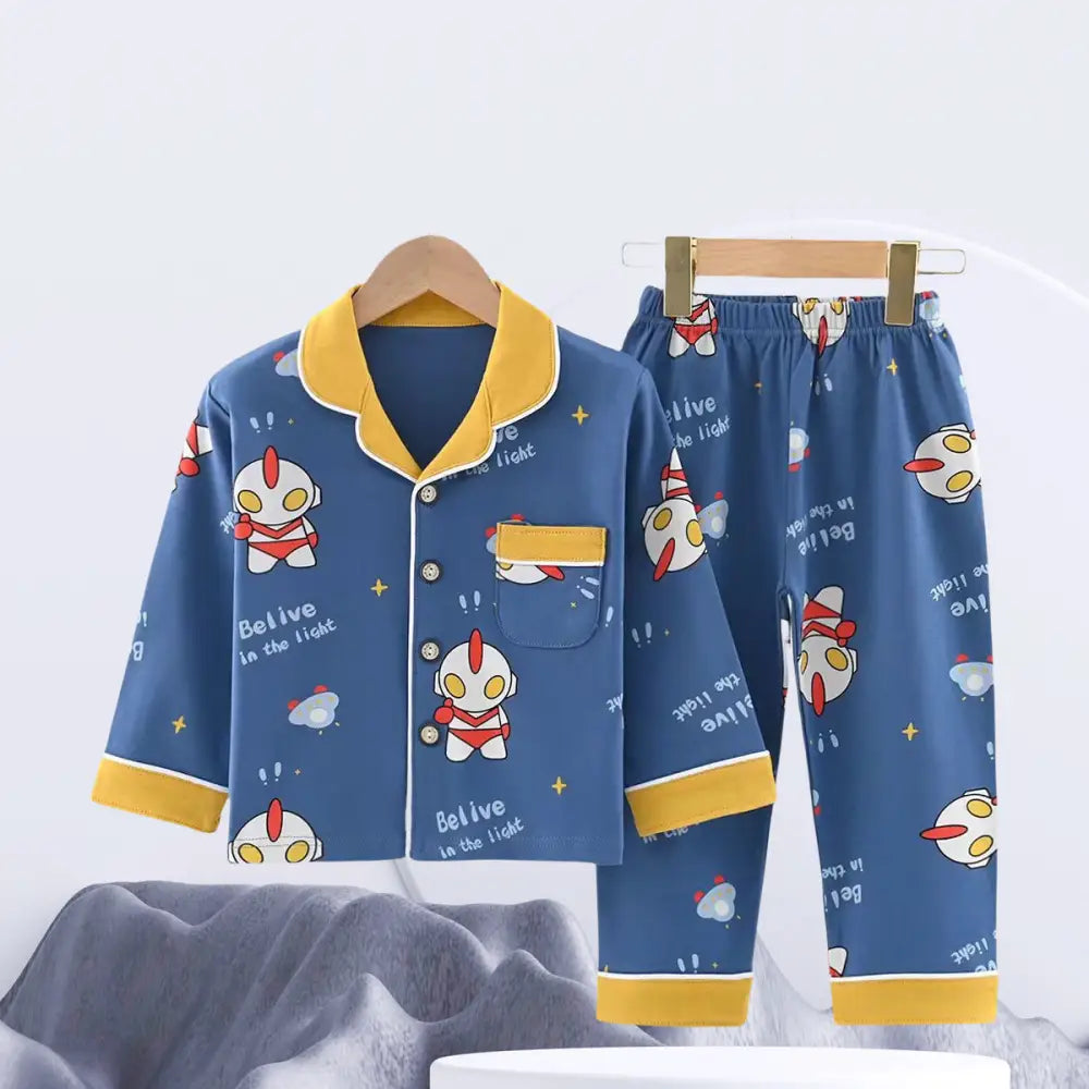 かわいい コットン キッズパジャマ 長袖 トップス ボトムス 2点セット 子ども用 ホームウェア 春 秋 綿100% かわいい キャラクター デザイン ID4018 タイプ⑤ / 90cm ベビー＆キッズ＞キッズ