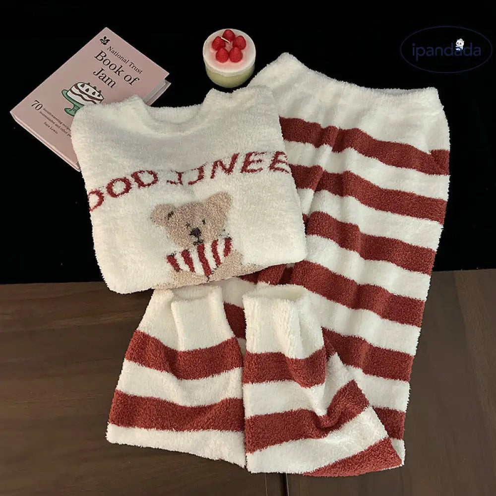 かわいい くま 珊瑚フリース パジャマ レディース 春秋冬 厚手 フリース裏起毛 保温 フリース ホームウェア 暖かい 柔らかい 快適 おしゃれ ルームウェア ID3013 レディース＞セットアップ