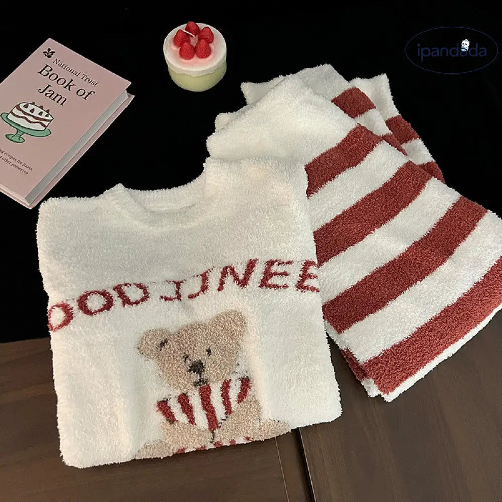 かわいい くま 珊瑚フリース パジャマ レディース 春秋冬 厚手 フリース裏起毛 保温 フリース ホームウェア 暖かい 柔らかい 快適 おしゃれ ルームウェア ID3013 レディース＞セットアップ