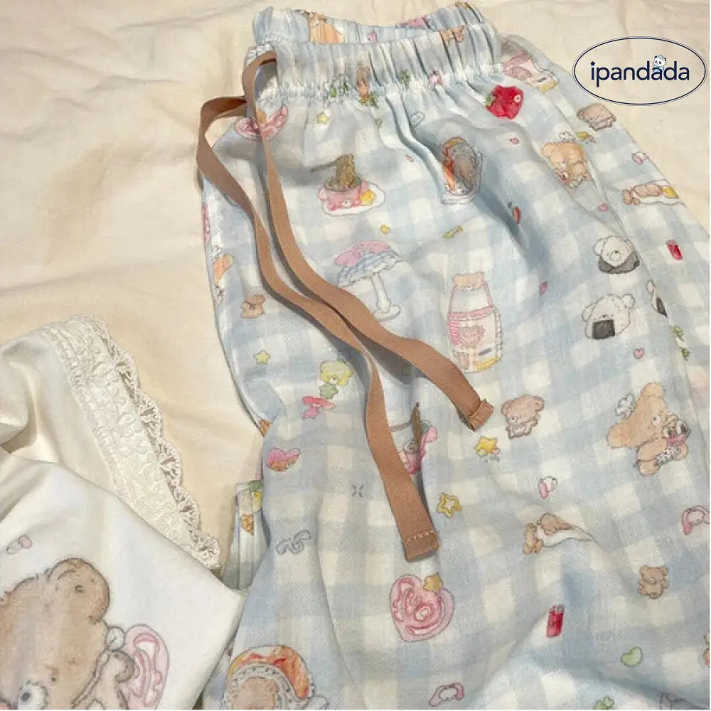 かわいい くま プリント パジャマ セット 新作 半袖 パンツ ゆったり ルームウェア 部屋着 リラックス 2点セット ID4210