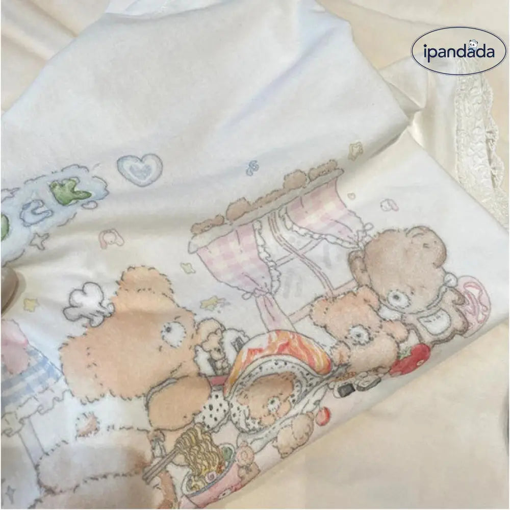 かわいい くま プリント パジャマ セット 新作 半袖 パンツ ゆったり ルームウェア 部屋着 リラックス 2点セット ID4210