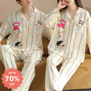 かわいい クレヨンしんちゃん ピュアコットン カップル パジャマ 春秋 カーディガン 襟付き 長袖 長ズボン ルームウェア セット ID3749 タイプ① / レディースＭ