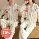 かわいい クレヨンしんちゃん ピュアコットン カップル パジャマ 春秋 カーディガン 襟付き 長袖 長ズボン ルームウェア セット ID3749 タイプ① / レディースＭ