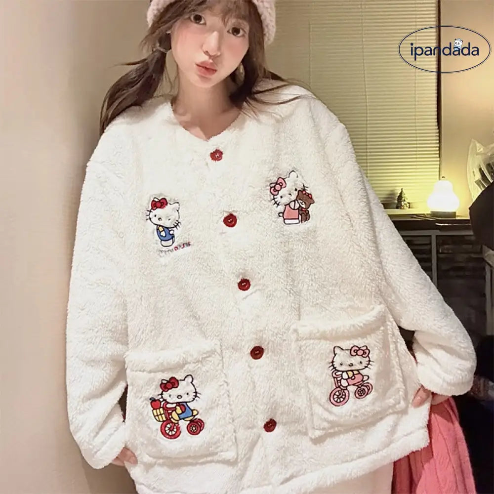 かわいい キャラクター フード付き 白黒 ストライプ ロングパイル パジャマ レディース 冬 長袖 パンツ ホームウェア セットアップ 暖かい 柔らかい 保温 快適 おしゃれ ルームウェア 自宅用 リラックス ID2826