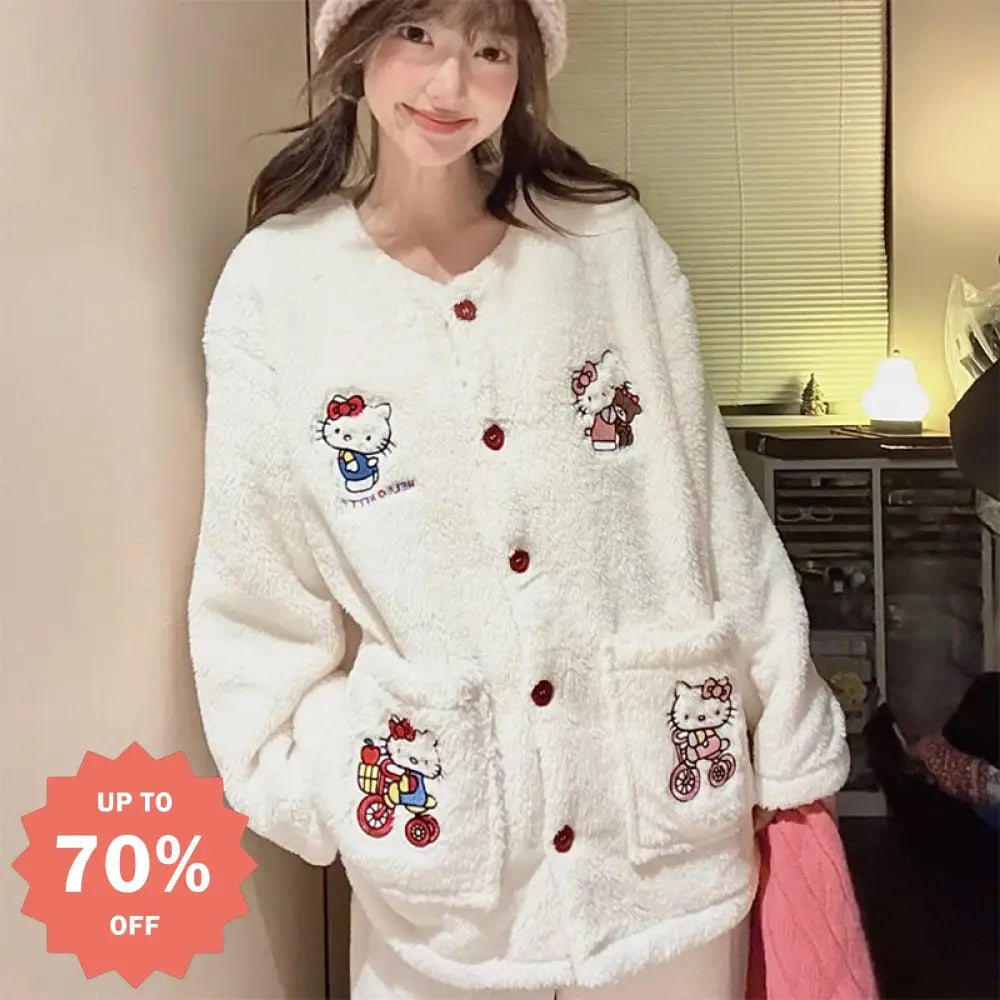 かわいい キャラクター フード付き 白黒 ストライプ ロングパイル パジャマ レディース 冬 長袖 パンツ ホームウェア セットアップ 暖かい 柔らかい 保温 快適 おしゃれ ルームウェア 自宅用 リラックス ID2826