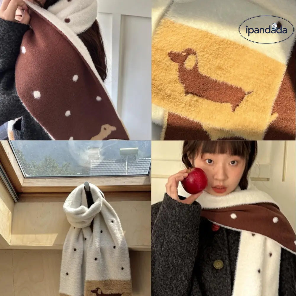 かわいい 小犬 スカーフ 秋冬 保温 両面 デザイン ドット デザイン ふわふわ ID2724