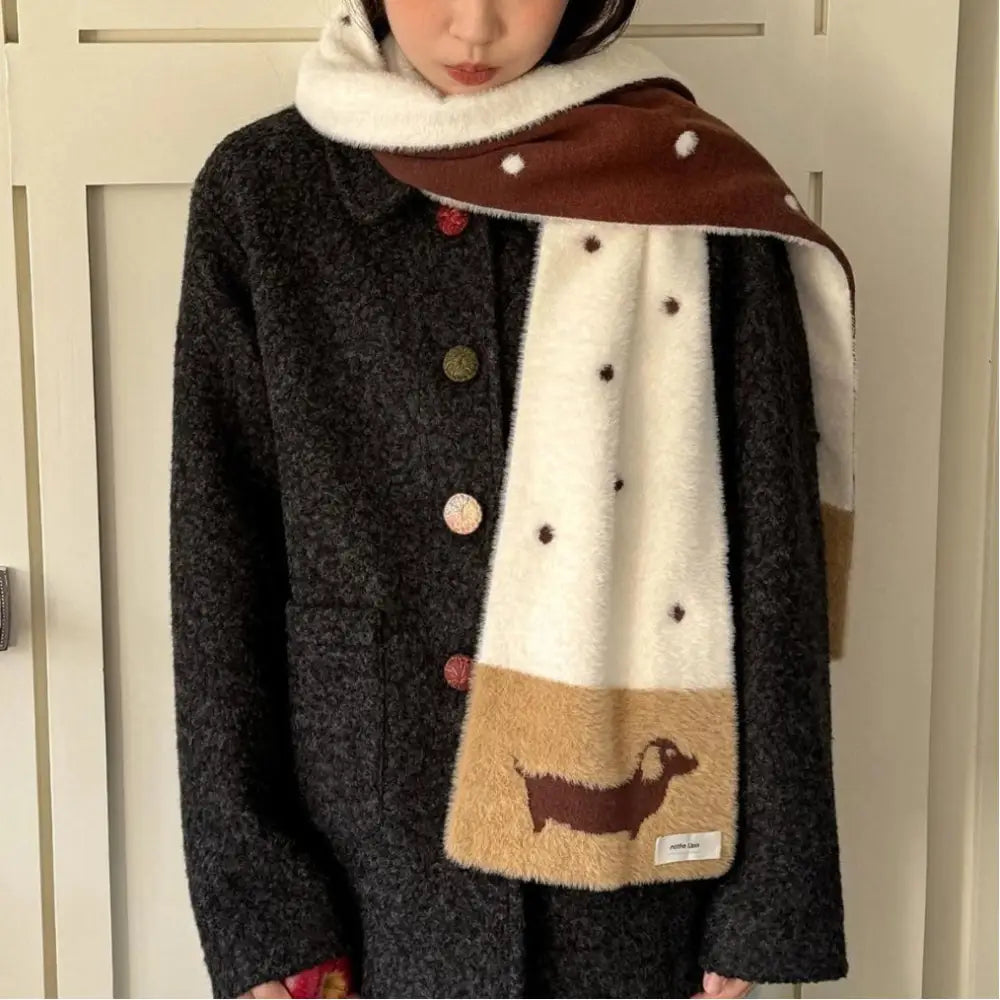 かわいい 小犬 スカーフ 秋冬 保温 両面 デザイン ドット デザイン ふわふわ ID2724