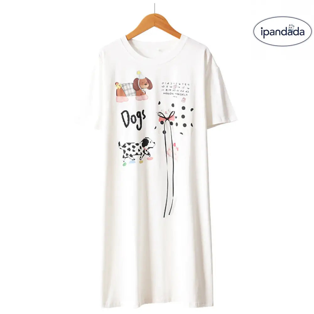 ID1623 かわいい 猫耳 カートゥーン ニットコットン 春夏用 ナイトドレス 女性用 半袖 ワンピース パジャマ 部屋着 外出可