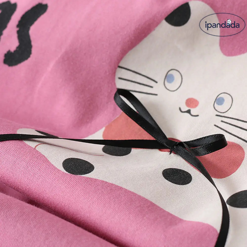 ID1623 かわいい 猫耳 カートゥーン ニットコットン 春夏用 ナイトドレス 女性用 半袖 ワンピース パジャマ 部屋着 外出可