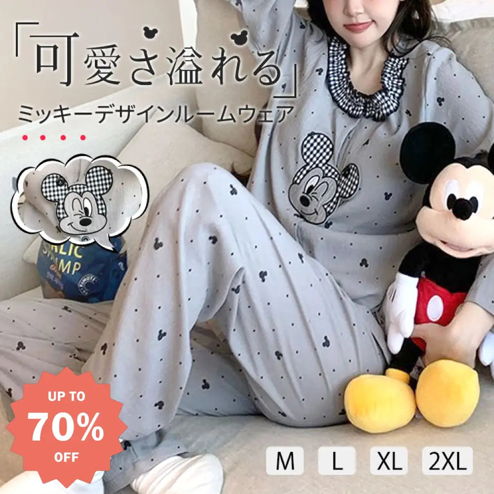 かわいい パジャマ レディース セットアップ かわいい 春 レース 柔らかい 長袖 カートゥーン ミッキー ルームウェア ID4345 レディース＞セットアップ
